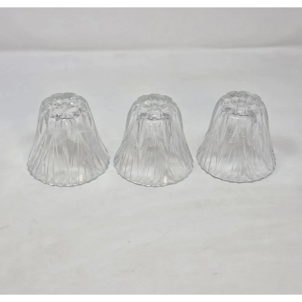 Retro-Style Pressed Glass Votive Candle Holders Set of 3 Scalloped Panel Cut 4in